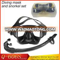 Extreme low volume spearfishing and dive tempered mask silicone roll up scuba snorkel mask set with plastic box